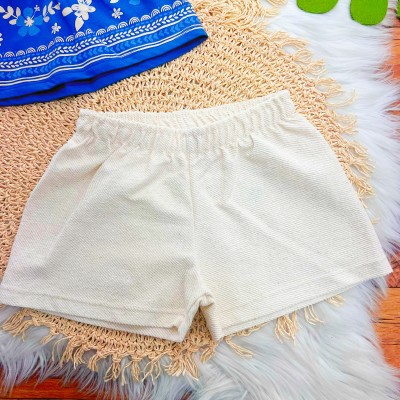  Conj. Bata Floral e Short em Linho - Azul Jeans e Areia